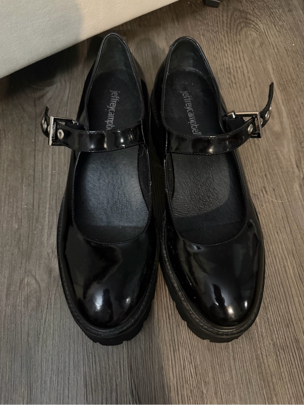 Jeffrey Campbell Black Patent Mary Jane Clog Flats
